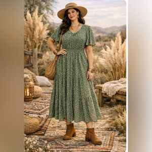 Floral Green Bojo Maxi Dress